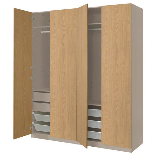 PAX / STORKLINTA Wardrobe combination, grey-beige/oak effect, 200x66x236 cm
