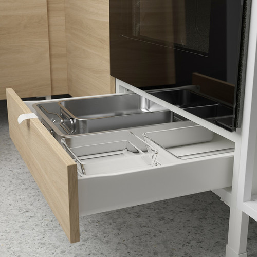 ENHET Base cabinet for oven with drawer, white, oak effect, 60x60x75 cm