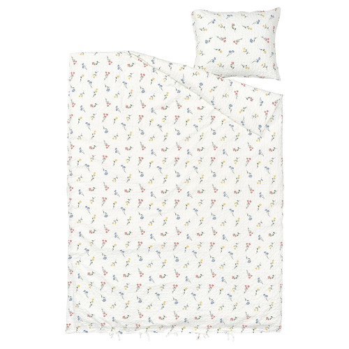 PILDVÄRGMAL Duvet cover and pillowcase, white/floral pattern, 150x200/50x60 cm