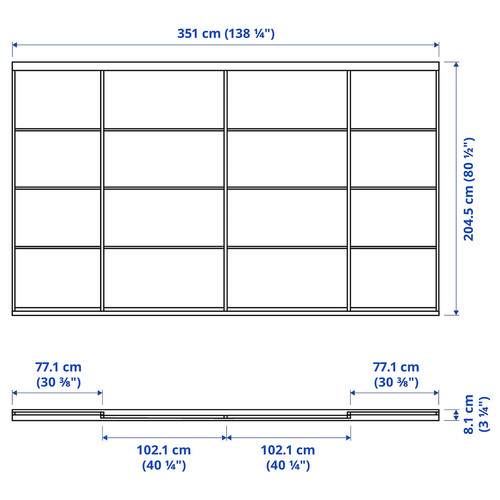 SKYTTA / SVARTISDAL Sliding door combination, black/white paper, 351x205 cm