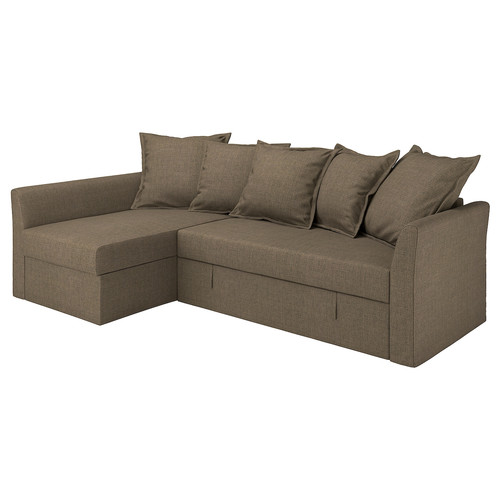 HOLMSUND Corner sofa-bed, Kilanda grey-brown