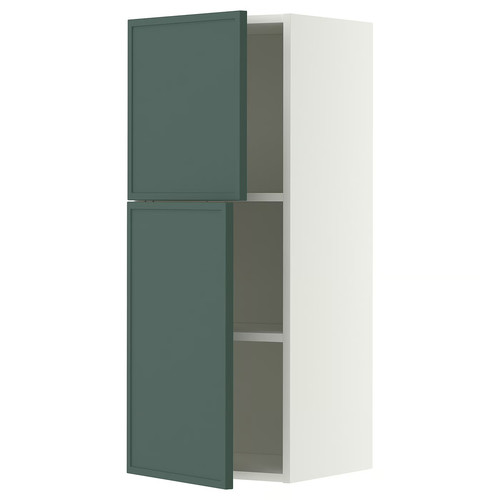 METOD Wall cabinet with shelves/2 doors, white/Aspudden dark grey-green, 40x100 cm