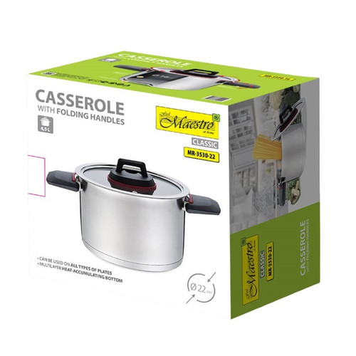 Feel Maestro 4.2L Stainless Steel Pot with Folding Handles MR-3530-22