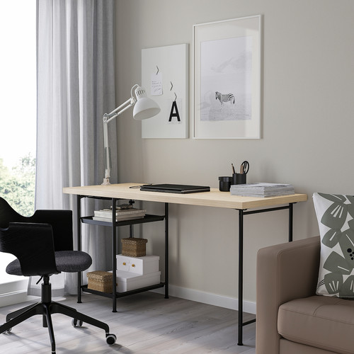 MITTCIRKEL / SPÄND Desk, lively pine effect/black, 140x60 cm