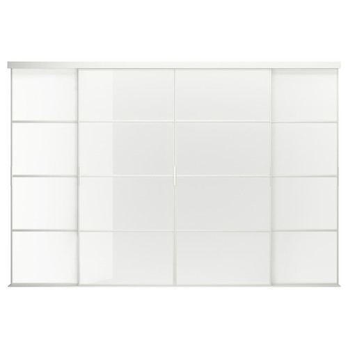 SKYTTA / FÄRVIK Sliding door combination, white/white glass, 351x240 cm