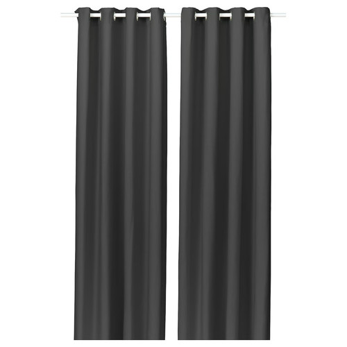 GINSTMOTT Curtains, 1 pair, dark grey/with eyelets, 145x300 cm