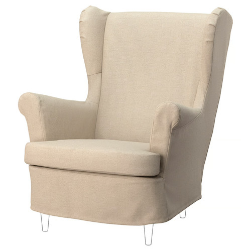 STRANDMON Slipcover for wing chair, Naggen beige