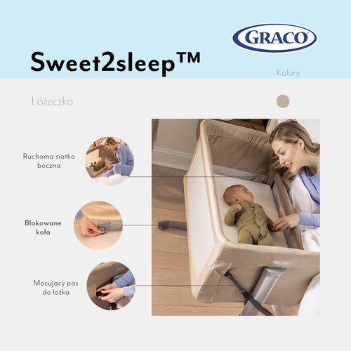 Graco Sweet2Sleep™ Bedside Crib 0-6m/0-9kg, oatmeal
