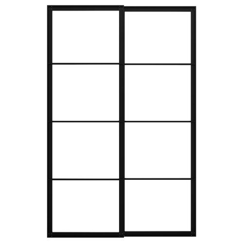 PAX Pair of sliding door frames w rail, black, 150x236 cm