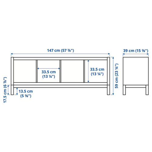 KALLAX Shelving unit with underframe, white/black, 147x59 cm