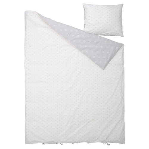 NATTSLÄNDA Duvet cover and pillowcase, floral pattern grey/white, 150x200/50x60 cm
