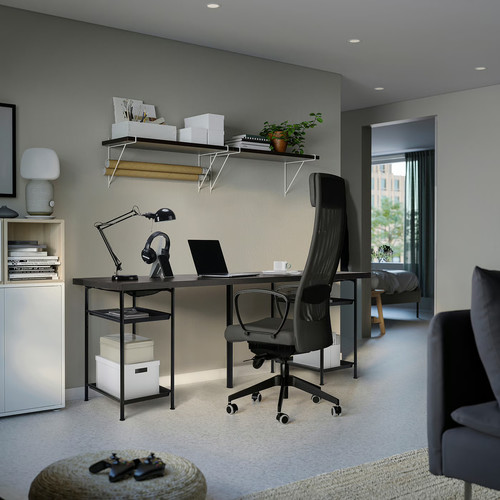 LAGKAPTEN/SPÄND Desk, black-brown/black, 200x60 cm