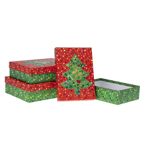 Decorative Cardboard Gift Boxes, Set of 3, Mixed Christmas Designs