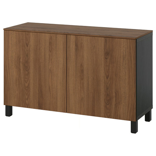 BESTÅ Storage combination with doors, black-brown/Lappviken/Stubbarp walnut effect, 120x42x75 cm