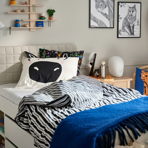 NATTHÄGER Duvet cover and pillowcase, black white/zebra, 150x200/50x60 cm