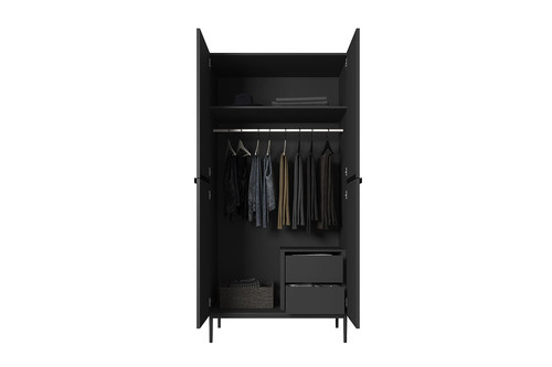 Wardrobe Nicole with Drawer Unit 100 cm, matt black, black legs