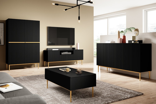 TV Cabinet Nicole 150 cm, matt black/gold legs