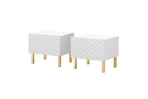 Set of 2 Nightstands Bedside Tables Scalia II 50, matt white, gold legs