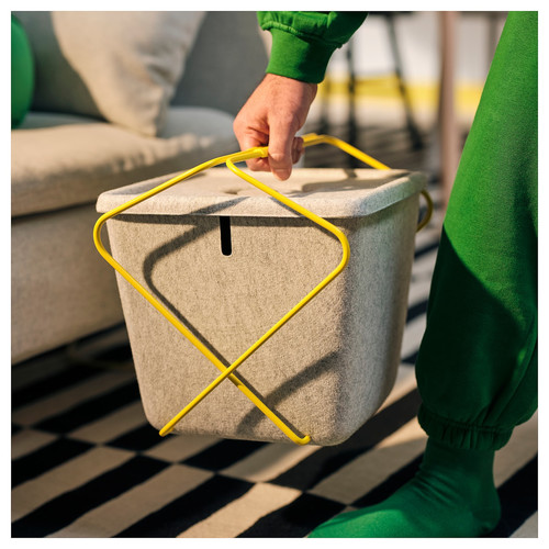 BRÄNNBOLL Basket, grey/yellow, 30x33x30 cm