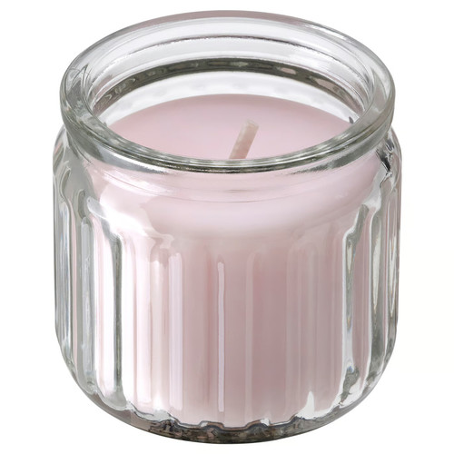 HÖKGÖK Scented candle in glass, Pink flowers pale pink, 12 hr