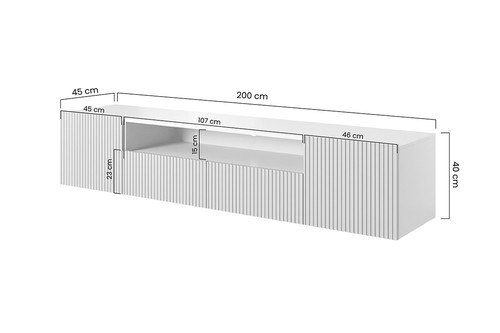 Wall-Mounted TV Cabinet Nicole 200 cm, white/matt white