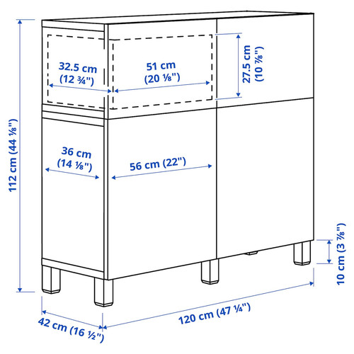 BESTÅ Storage combination w doors/drawers, black-brown/Lappviken/Stubbarp black-brown, 120x42x112 cm