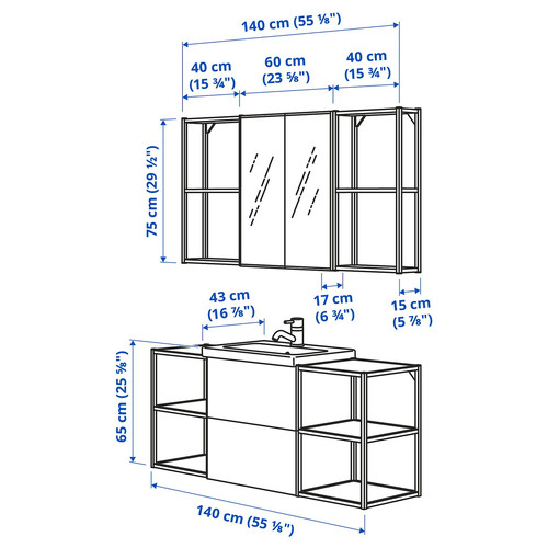 ENHET Bathroom, anthracite/white, 140x43x65 cm