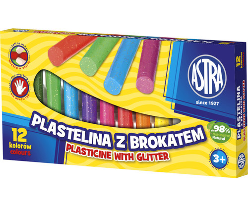 Astra Plasticine with Glitter 12 Colours 98% Natural 3+