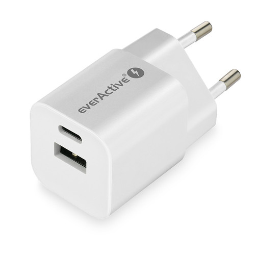 everActive Wall Charger EU Plug USB/USB-C QC3.0 30W, white