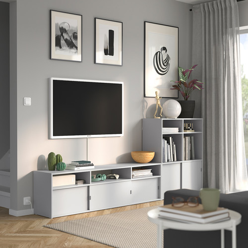 SPIKSMED TV storage combination, light grey, 233x32x96 cm