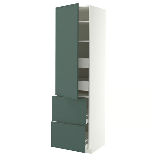METOD/MAXIMERA Hi cab w shlvs/4 drawers/dr/2 frnts, white/Aspudden dark grey-green, 60x60x220 cm