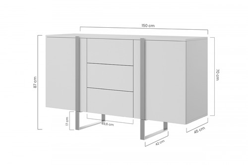 Cabinet with 2 Doors & 3 Drawers Verica 150 cm, cashmere/black legs