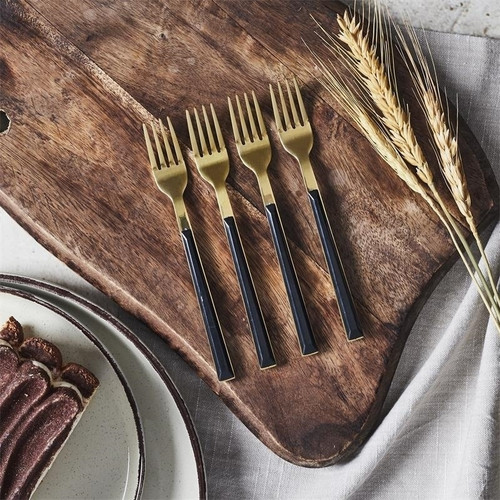 Set of 4 Dessert Forks, gold/black