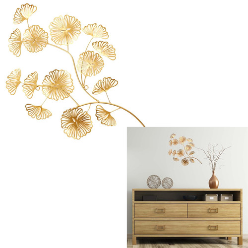 Metal Wall Decoration Ginkgo, openwork, gold