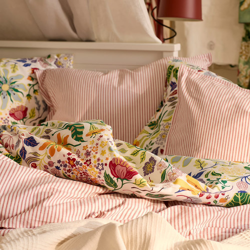 SOLFIBBLA Duvet cover and pillowcase, white red/stripe, 150x200/50x60 cm