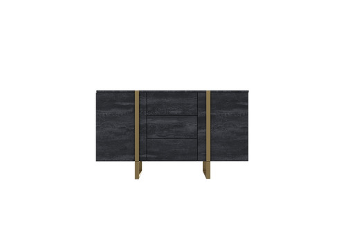 Cabinet with 2 Doors & 3 Drawers Verica 150 cm, charcoal/gold legs