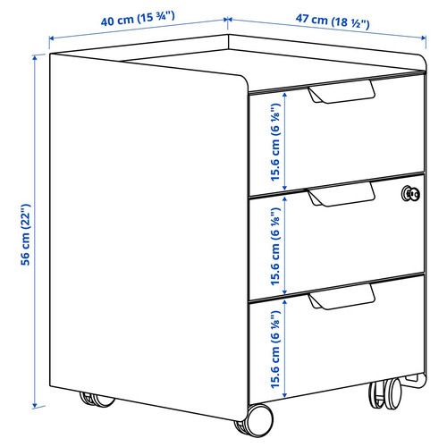 TROTTEN Drawer unit w 3 drawers on castors, anthracite