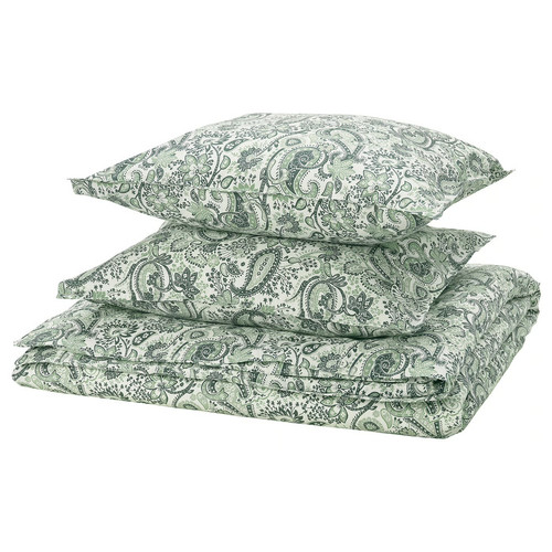 RODGERSIA Duvet cover and 2 pillowcases, green/white, 200x200/50x60 cm
