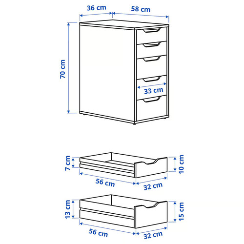 ALEX Drawer unit, dark grey, 36x70 cm