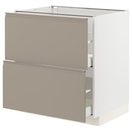 METOD / MAXIMERA Base cb 2 fronts/2 high drawers, white/Upplöv matt dark beige, 80x60 cm