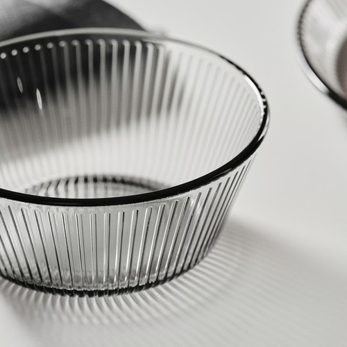 HAVSGÄDDA Bowl, stripe pattern/grey, 12 cm