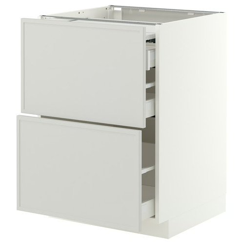 METOD/MAXIMERA Bc w pull-out work surface/3drw, white/Aspudden light grey, 60x60 cm