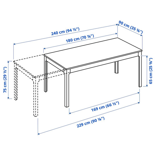 EKEDALEN / LIDÅS Table and 6 chairs, white/white white, 180/240 cm