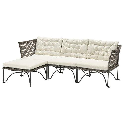 JUTHOLMEN 3-seat modular sofa, outdoor, dark grey, Kuddarna beige, 210x73/138 cm