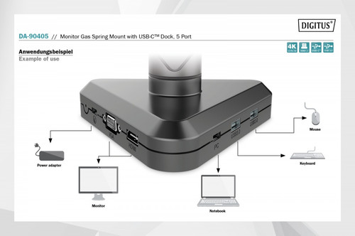 Digitus Monitor Gas Spring Mount with USB-C Dock 15-30" DA-90405