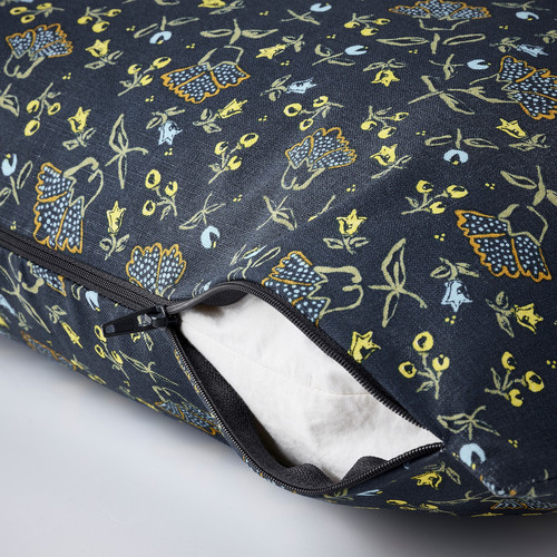 SVÄRDTÅG Cushion cover, dark blue/floral pattern, 50x50 cm