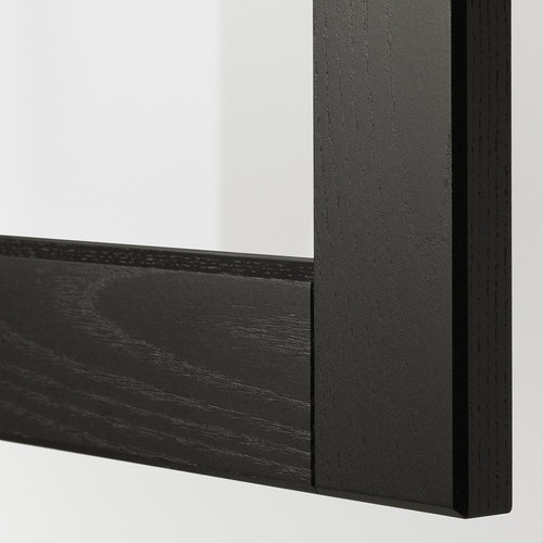 METOD Wall cabinet w shelves/glass door, white/Lerhyttan black stained, 30x80 cm