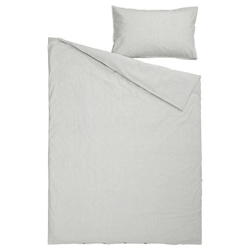 SOLFIBBLA Duvet cover and pillowcase, grey white/stripe, 150x200/50x60 cm