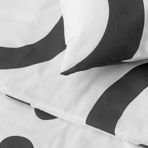 KLIPPBRÄCKA Duvet cover and 2 pillowcases, white/black, 200x200/50x60 cm