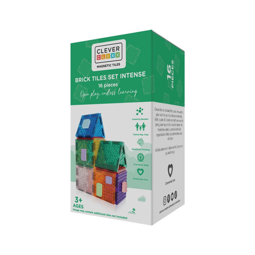 Cleverclixx Magnetic Tiles Brick Tiles Pack Intense - 16 pieces, 3+